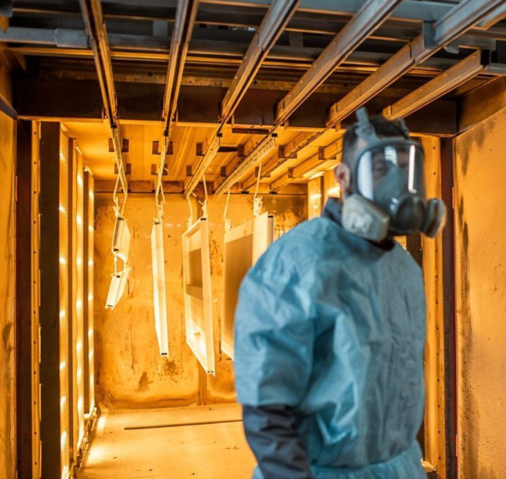 Colortec technician inside the 25 foot curing oven
