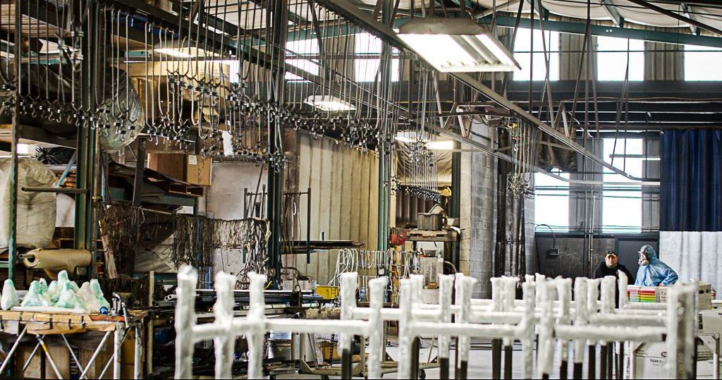 Coated parts cooling on the rail inside the Colortec facility